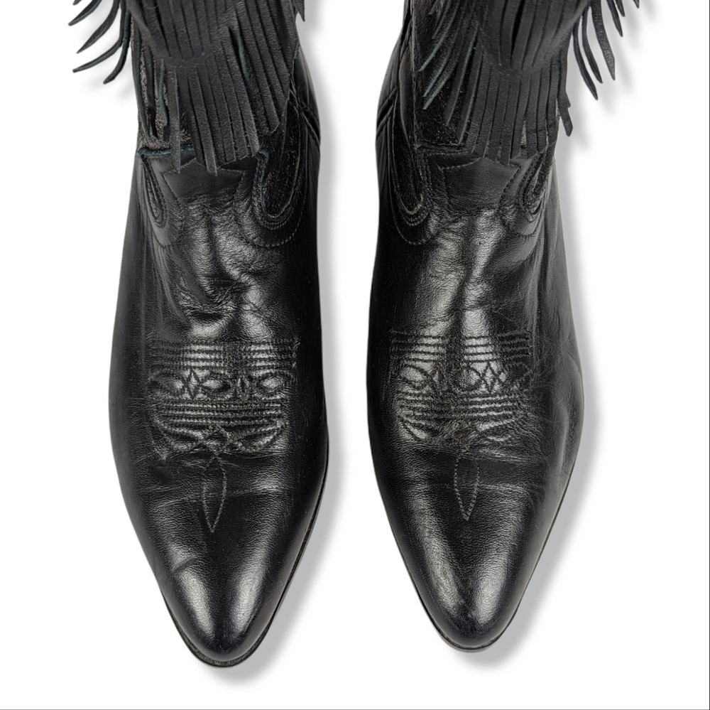 LAREDO Black Fringe Cowgirl Boots: Sz 4 - Picture 2 of 10